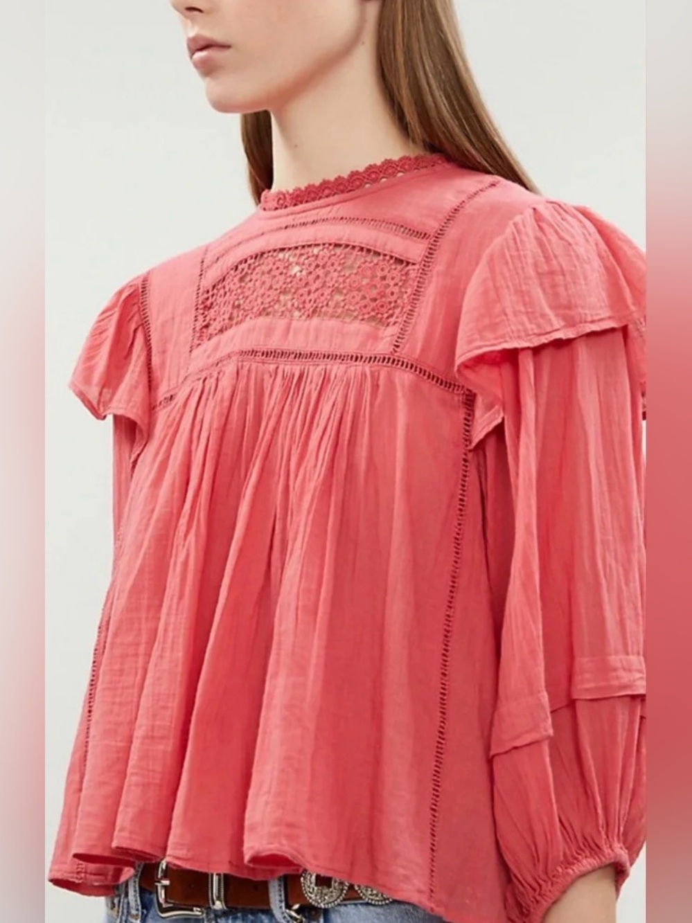 Free People “Laura Flor E Mayo” Eyelet Blouse in 100% Cotton